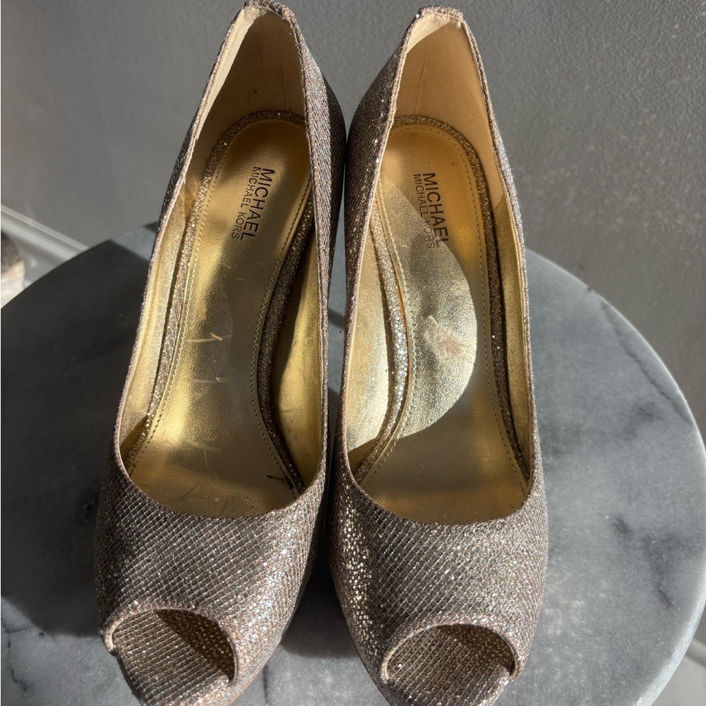 Michael Kors Sparkling Peep Toe Heels - Gold